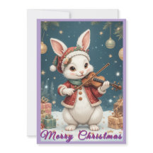 Carte de Noël plate de lapin jouant du violon