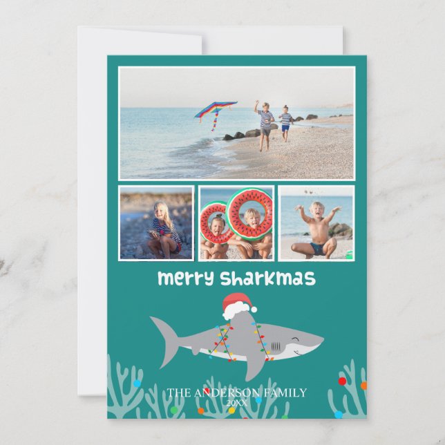 Carte de Noël plate drôle de requin pour les fêtes (Devant)