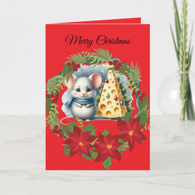 Carte de Noël pliée à thème de souris mignonne (Devant)