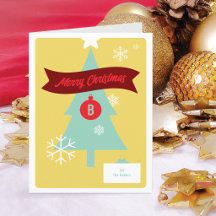 Carte de Noël pliée aux icônes de Noël monogrammée