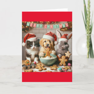 Carte de Noël pliée avec chien, chat, lapin #3