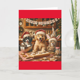 Carte de Noël pliée avec chien, chat, lapin #4