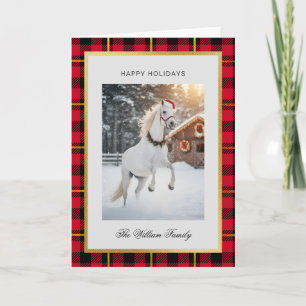 Carte de Noël pliée avec photo de cheval en carrea