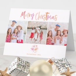 Carte de Noël pliée avec trois photos de palmiers