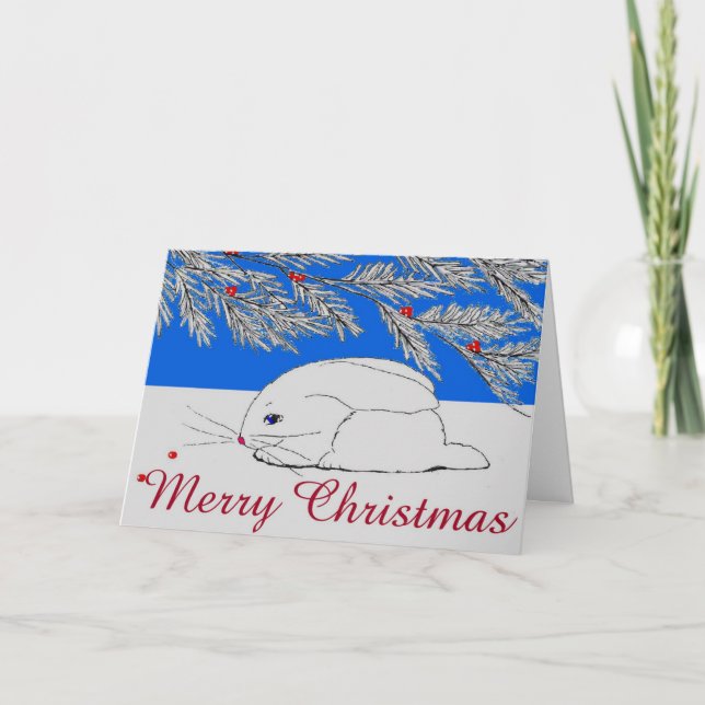 Carte de Noël pliée 'Lapin de Neige' (Devant)