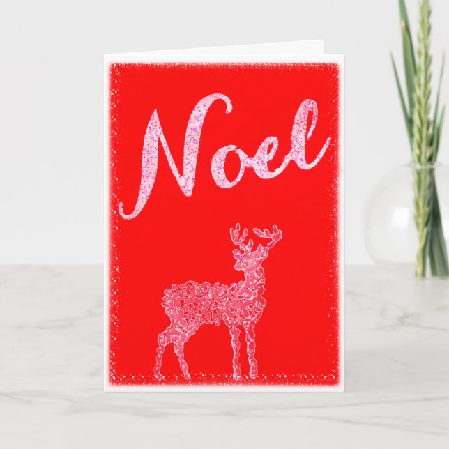 Carte de Noël pliée Noel rouge et blanc (Devant)