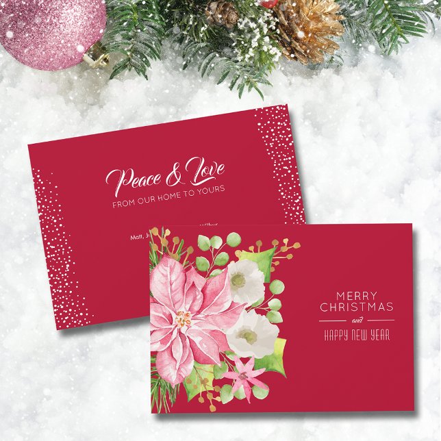 Carte de Noël Poinsettia (Christmas Poinsettia Flat Holiday Greeting Cards)