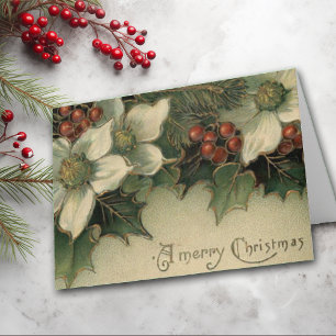 Carte de Noël Poinsettia blanche de l'époque victo