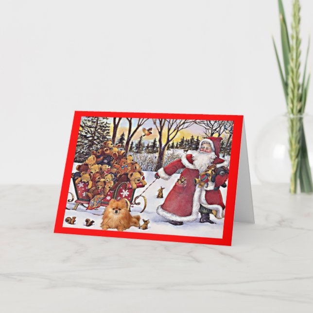 Carte de Noël Poméranie Père Noël et ours (Devant)