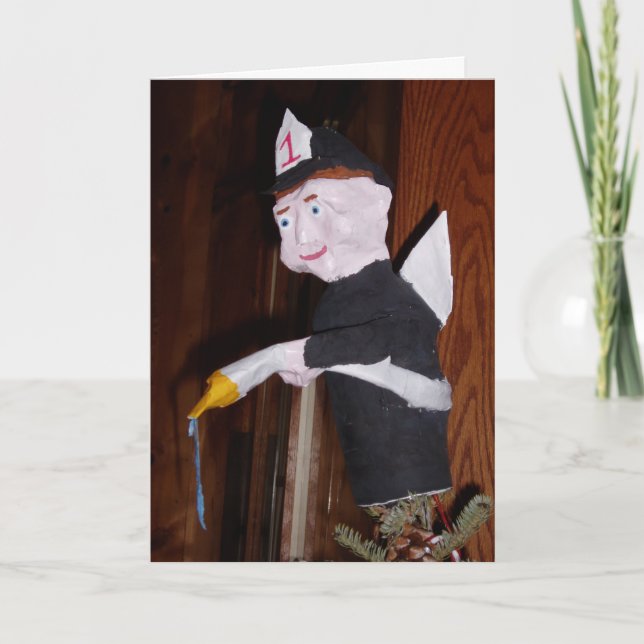 Carte de Noël "Pompier sur l'arbre" (Devant)
