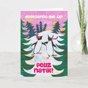 Carte de Noël portugaise - Pingouins de patinage