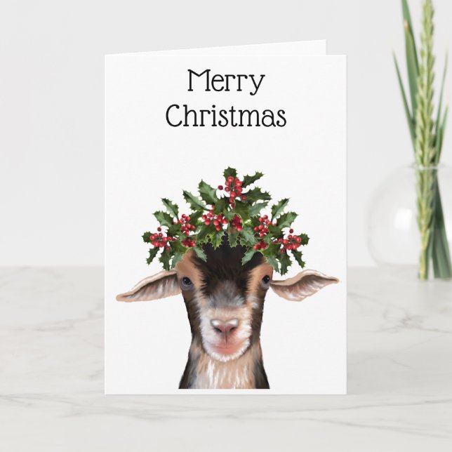 Carte de Noël - Posey la chèvre avec Holly (Devant)
