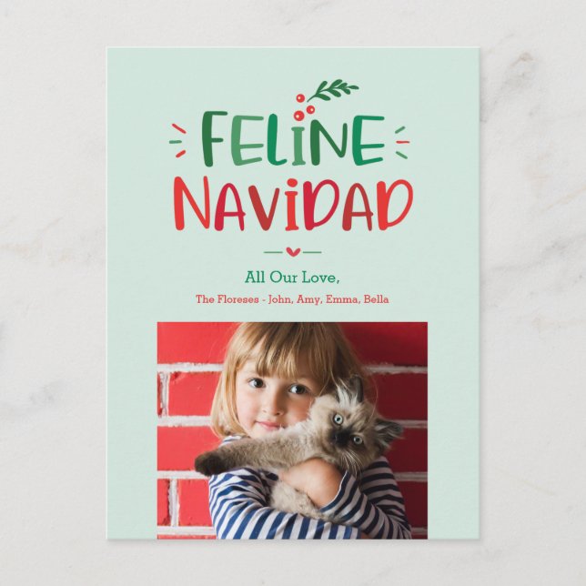 Carte de Noël pour animaux de compagnie Feline Nav (Devant)