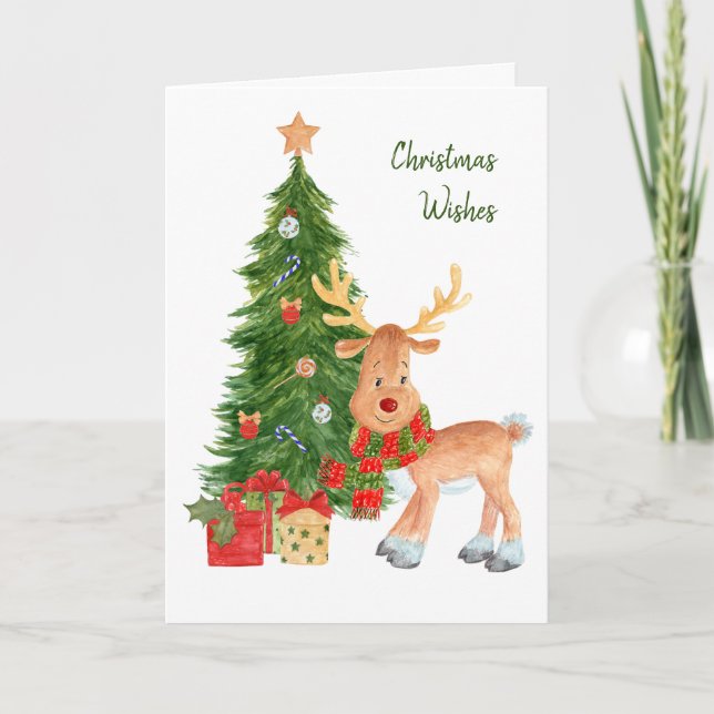Carte de Noël pour bébé Rindeer aquarelle (Devant)