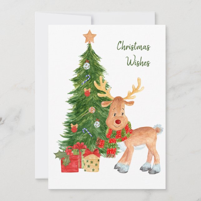Carte de Noël pour bébé Rindeer aquarelle (Devant)