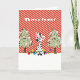 Carte de Noël pour enfant avec bébé Zèbre & Arbres