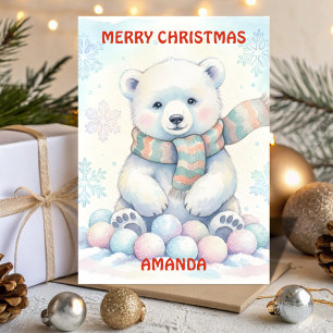 Carte de Noël pour enfants avec un bébé ours polai