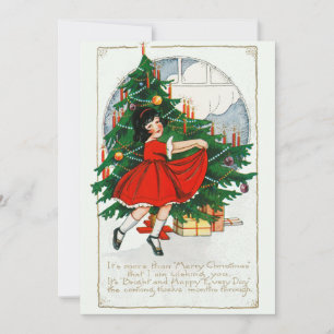 Carte de Noël pour fille dansante vintage