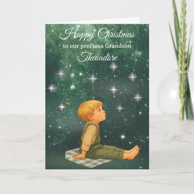 Carte de Noël pour Grand-fils - Nuit étoilée (Devant)
