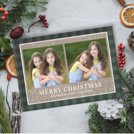 Carte de Noël pour grands-parents plaid vert buffl