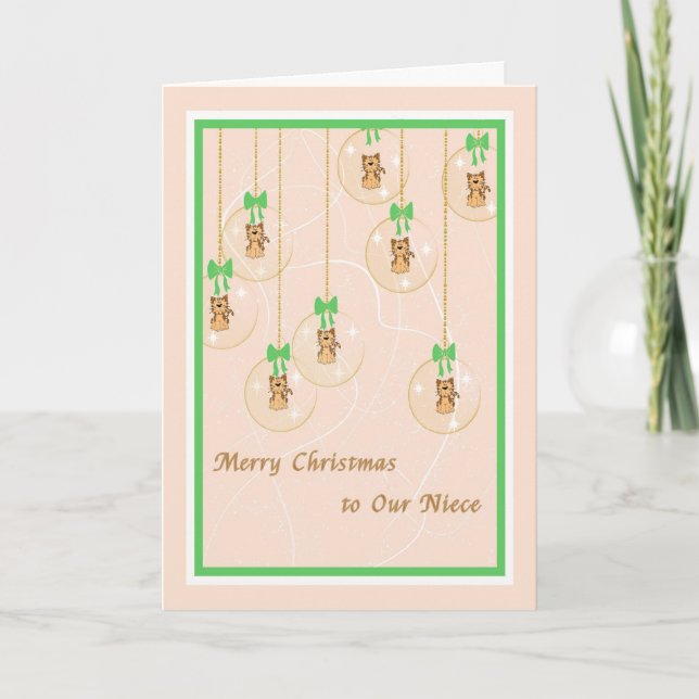 Carte de Noël pour la nièce, les ornements et les  (Devant)