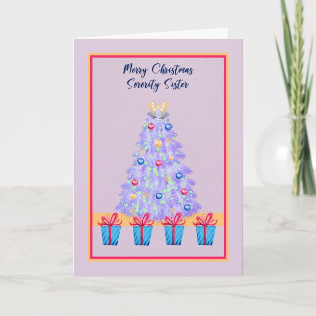 Carte de Noël pour la Soeur sororité rose avec arb (Devant)