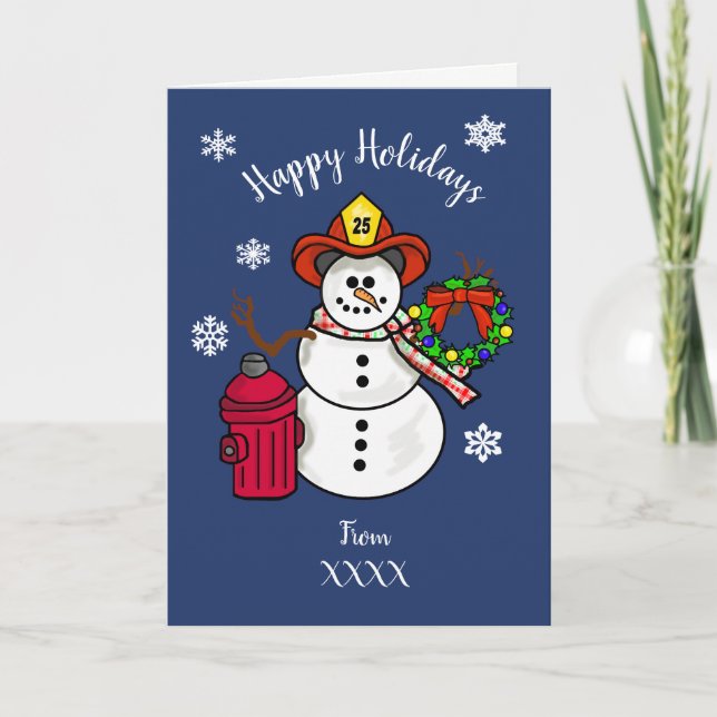 Carte de Noël pour le pompier Snowman pour le mini (Devant)