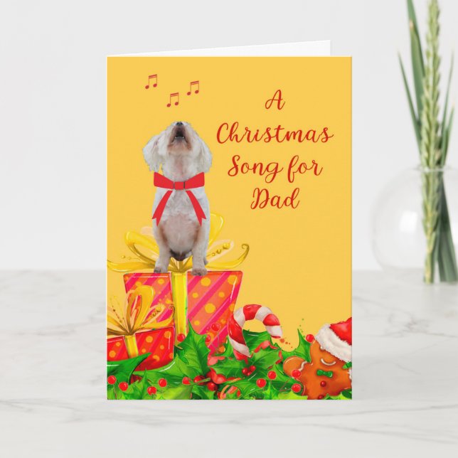 Carte de Noël pour papa Chien blanc chanter (Devant)