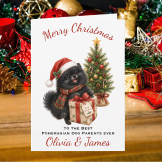 Carte de Noël pour parents de chien Poméranien noi