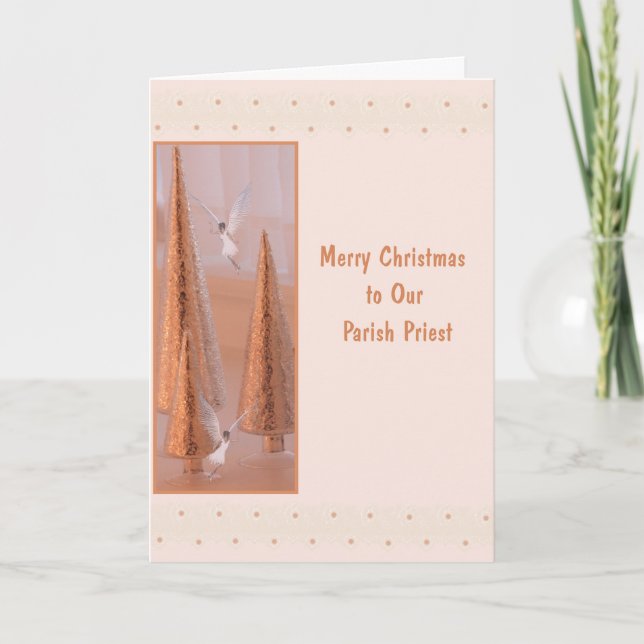 Carte de Noël pour Prêtre avec Anges et Arbres d'O (Devant)