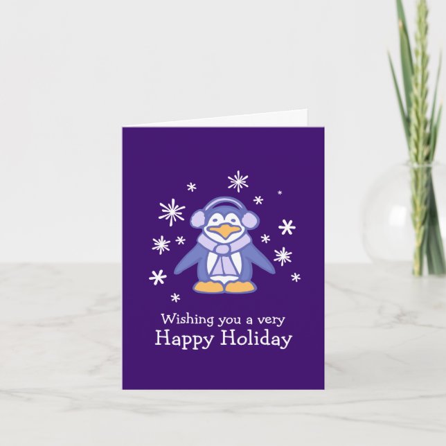 Carte de Noël pourpre pingouin (Devant)