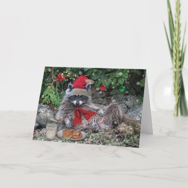 Carte de Noël Raccoon Milk and Cookies (Devant)