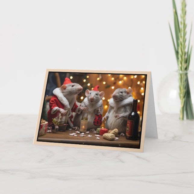 Carte de Noël Rats de Noël joyeux (Devant)