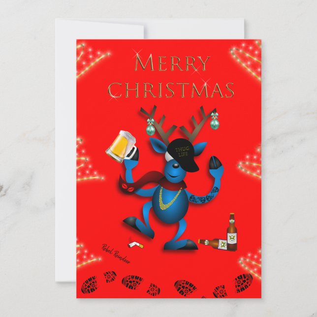 CARTE DE NOËL REBEL REINDEER -JAILMATECARDS.CO.UK (Devant)