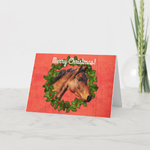Carte de Noël Red Barn Horn et Wreath