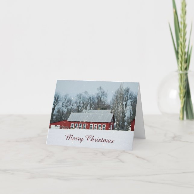 Carte de Noël Red Barn Winter Scene (Devant)