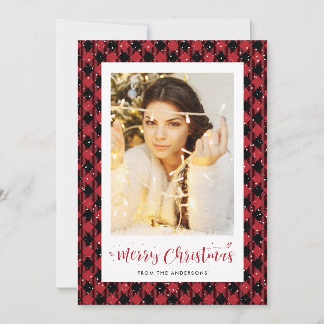 Carte de Noël Red Buffalo Plaid Snow (Devant)
