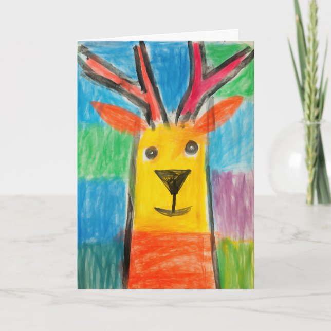 Carte de Noël Reindeer Crayon souriant (Devant)