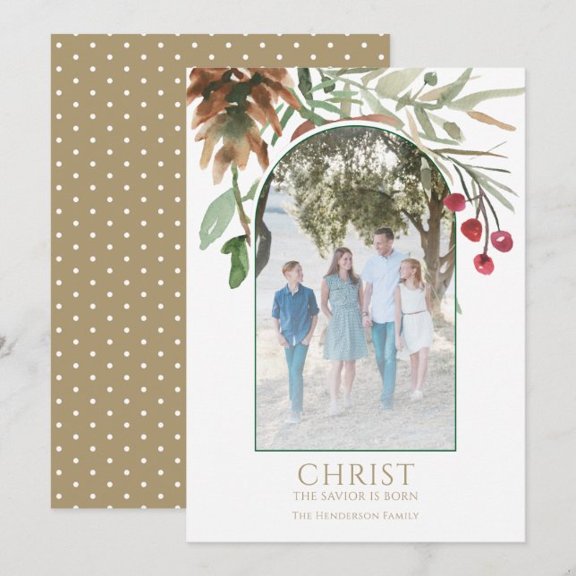 Carte de Noël religieuse Christ en or est né (Devant / Derrière)