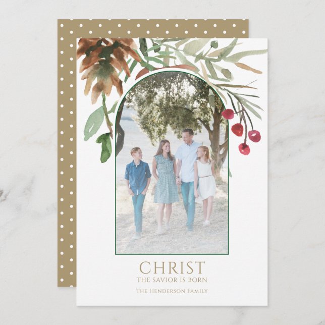 Carte de Noël religieuse Christ est né en or (Devant / Derrière)