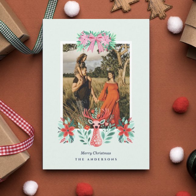 Carte de Noël Renne Floral Menthe (Créateur téléchargé)