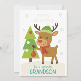 Carte de Noël Renne Mignon pour Petit-Fils