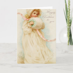 Carte de Noël représentant une fille avec un muffe