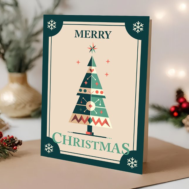 Carte de Noël rétro avec design d'arbre géométriqu (Créateur téléchargé)