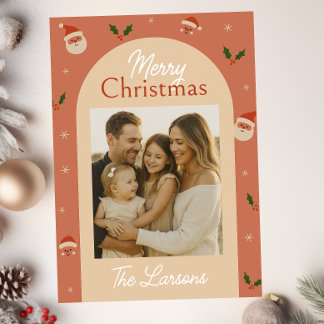 Carte de Noël rétro avec Santa et houx