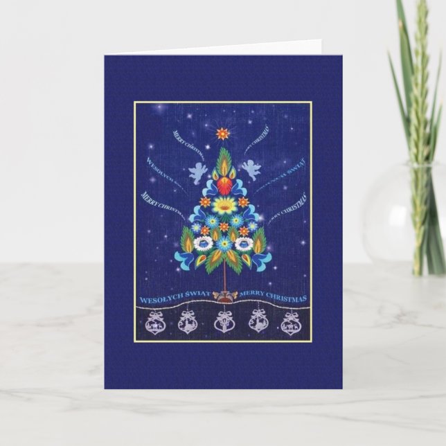 Carte de Noël rétro bilingue polonais anglais (Devant)