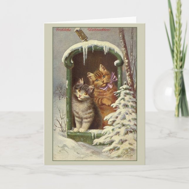 Carte de Noël Retro German Fröhliche Weihnachten (Devant)