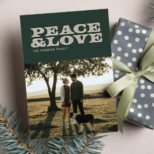 Carte de Noël rétro paix et amour pour les fêtes