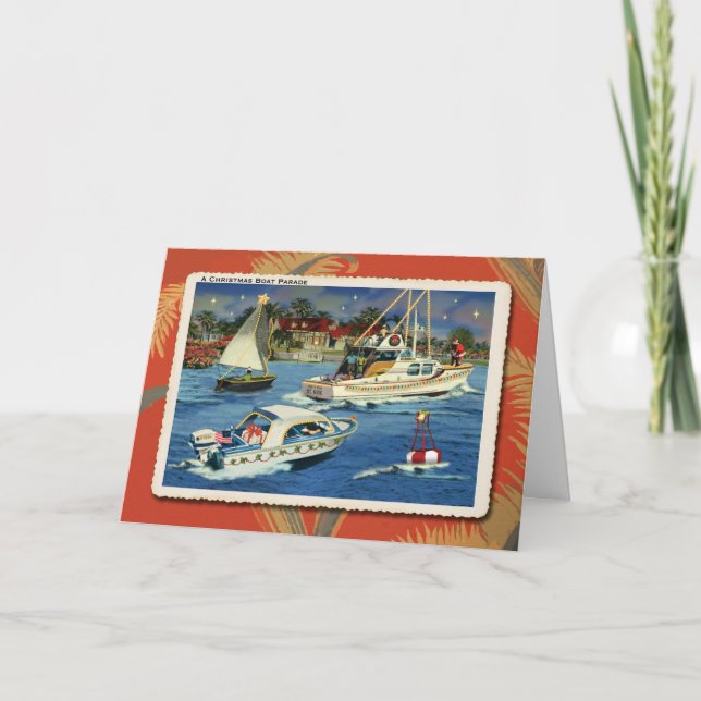 Carte de Noël Rétro Parade de bateau (Devant)