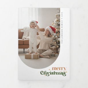 Carte de Noël rétro pliable en trois volets avec p
